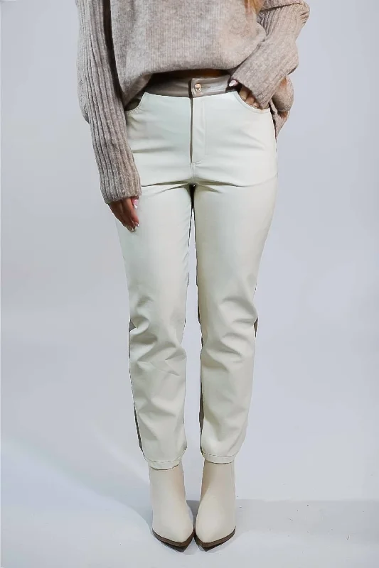  Women's Vintage-Inspired ClothingRebel Charm Split Leather Pants In Cream/mocha Women's Vintage-Inspired Clothing