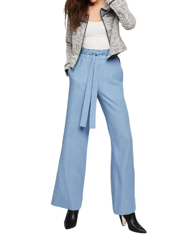  Comfortable Garments For WomenWoven Textured Paper Bag Denim Trousers In Blue Comfortable Garments For Women