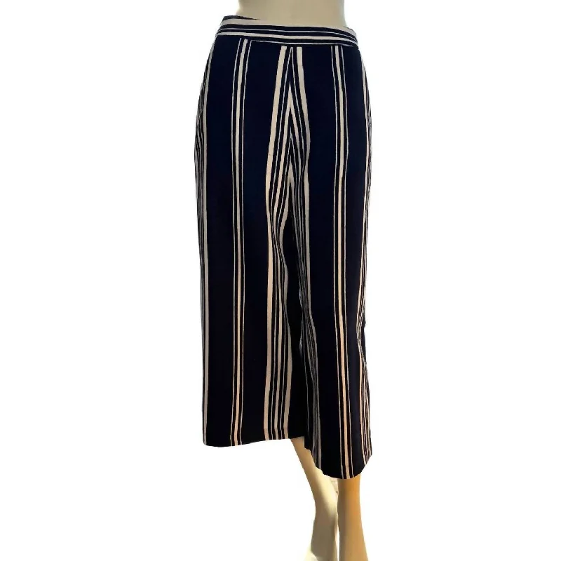  Women's Elegant GarmentsClassic Navy Striped Wide Leg Pants In Navy, White Women's Elegant Garments