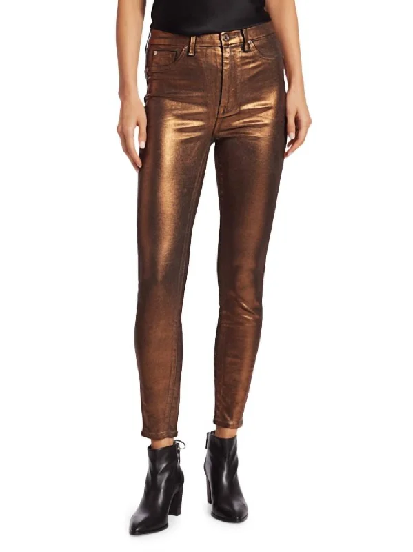  Women's Classic AttireMetallic Coated Jeans In Bronze Women's Classic Attire