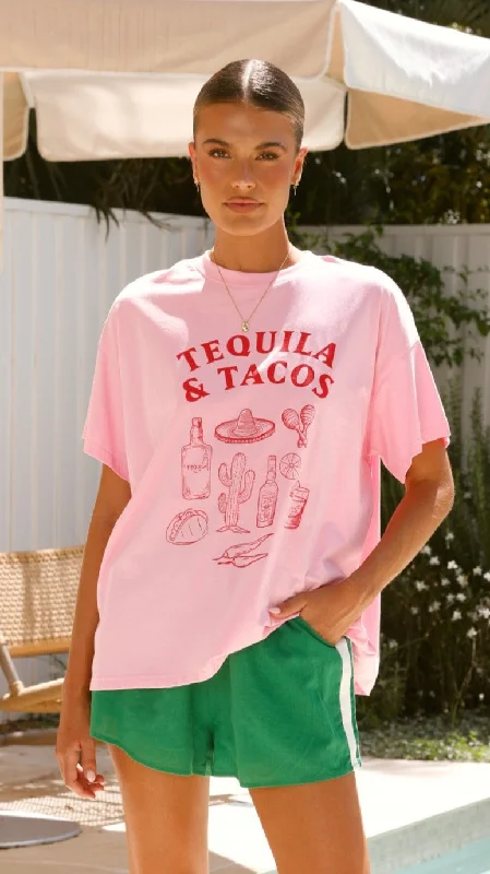  Formal Clothing For WomenTequila & Tacos shirt and Shorts Set - Pink/Green Formal Clothing For Women