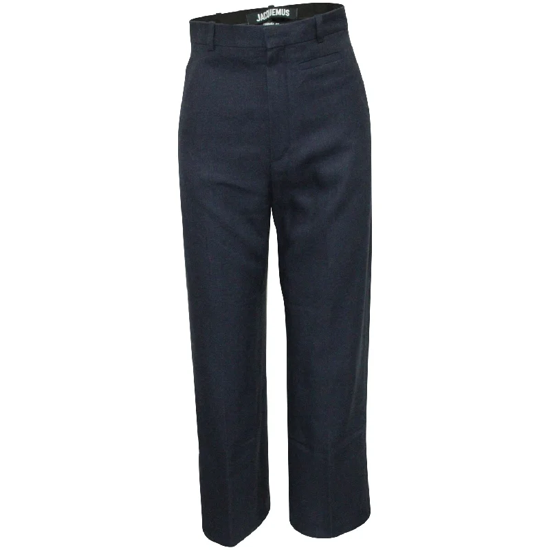  Women Wear OnlineJacquemus High-Waist Straight-Leg Pants in Navy Linen Women Wear Online