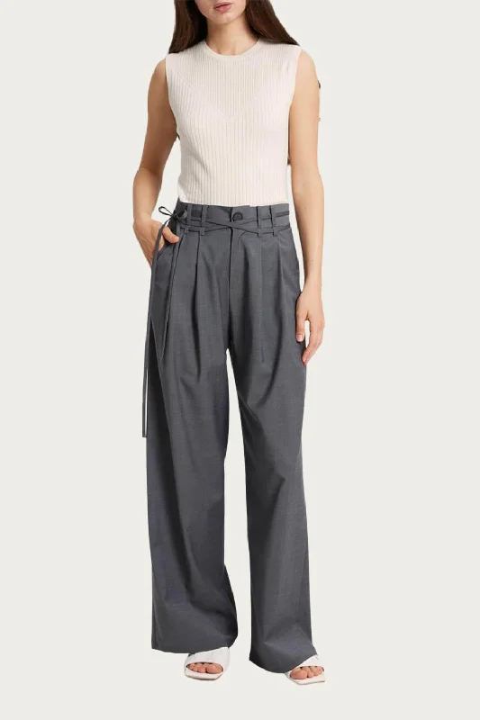  Women's Formal ApparelWide-Leg Belted Wool-Blend Trousers In Smoke Women's Formal Apparel