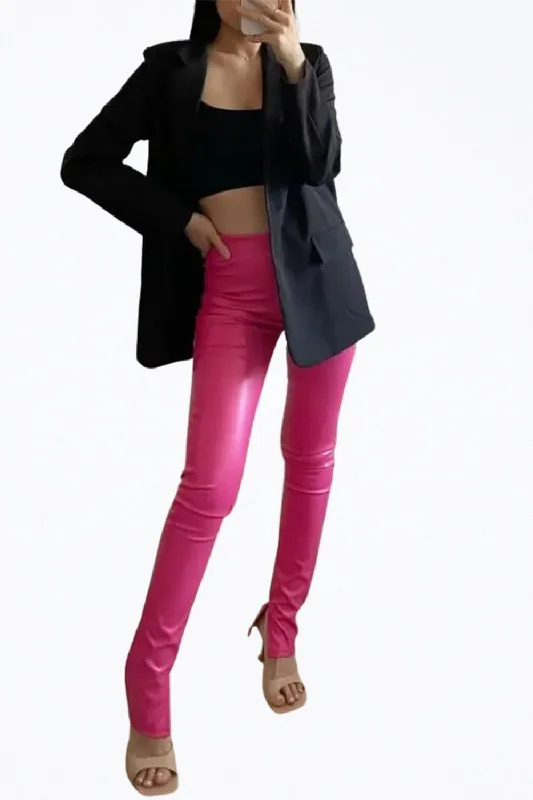  Affordable Trendy Clothes For WomenHigh-Rise Vegan Leather Side Split-Hem Pants In Hot Pink Affordable Trendy Clothes For Women