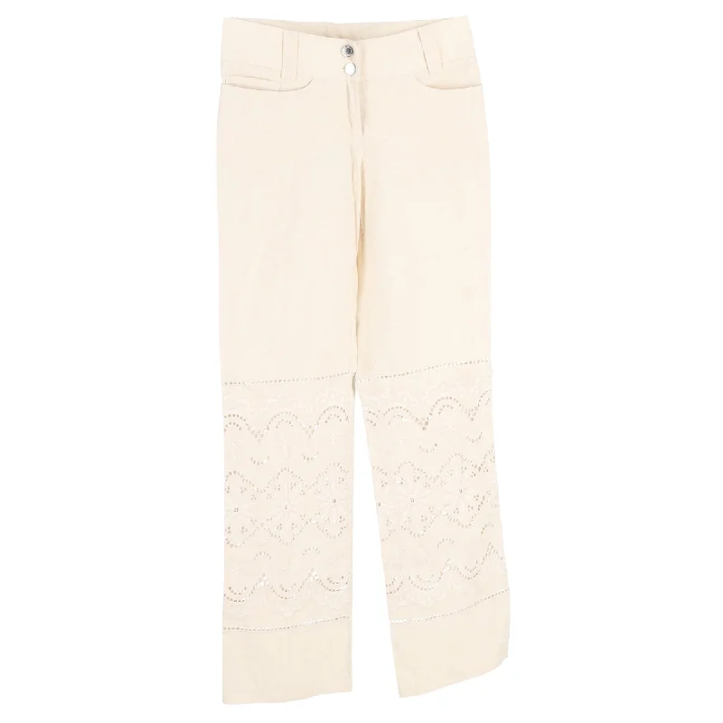  Women's Trendy OutfitsDolce & Gabbana Lace Cutout Flower Trousers in White Linen Women's Trendy Outfits