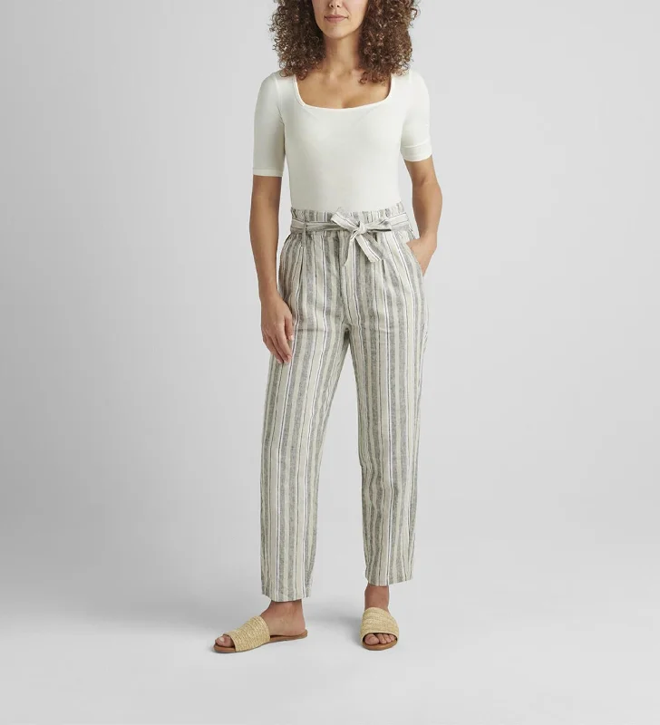  Women's Seasonal ApparelBelted Pleat High Rise Tapered Leg Pant In Linen Stripe Women's Seasonal Apparel