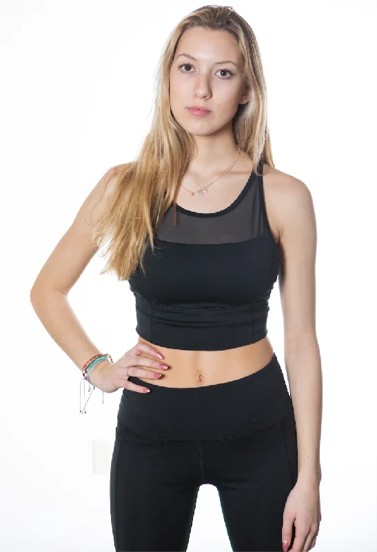  Affordable Women's ClothingMesh Sports Bra Top - Black Affordable Women's Clothing