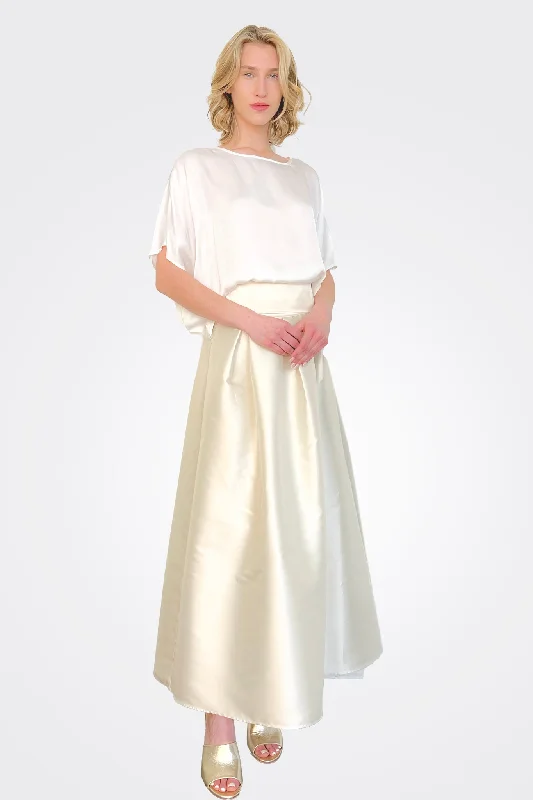  High-Quality Women's Fashion DressesHigh Waist Skirt- Cream White High-Quality Women's Fashion Dresses