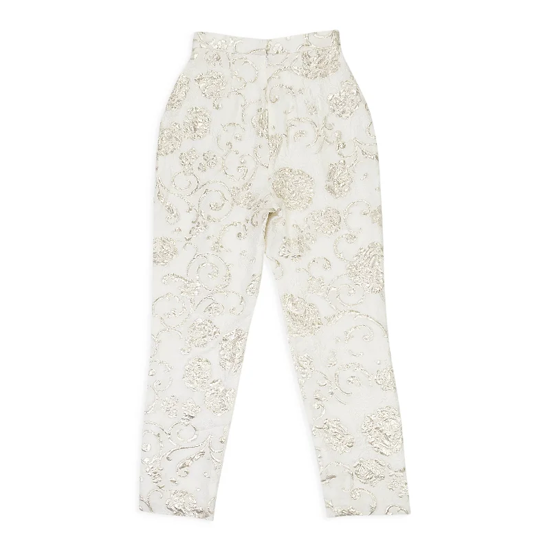  Stylish Women's Outerwear ApparelJACQUARD FLORAL CREAM TROUSERS Stylish Women's Outerwear Apparel