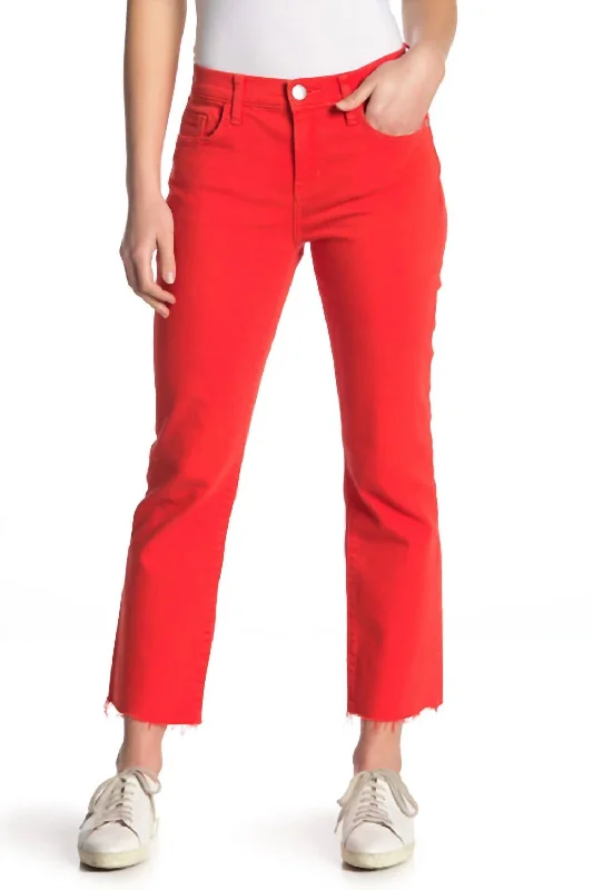  Women's Cozy Winter AttireThe Kick Flare Crop High Waist Jean In Fiery Red Women's Cozy Winter Attire