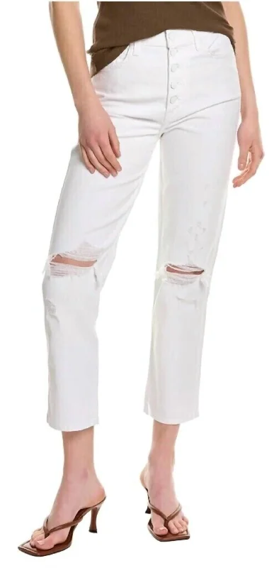  Modern Women's AttireHi-Waist Button Fly Cropped Straight Jeans In White Modern Women's Attire