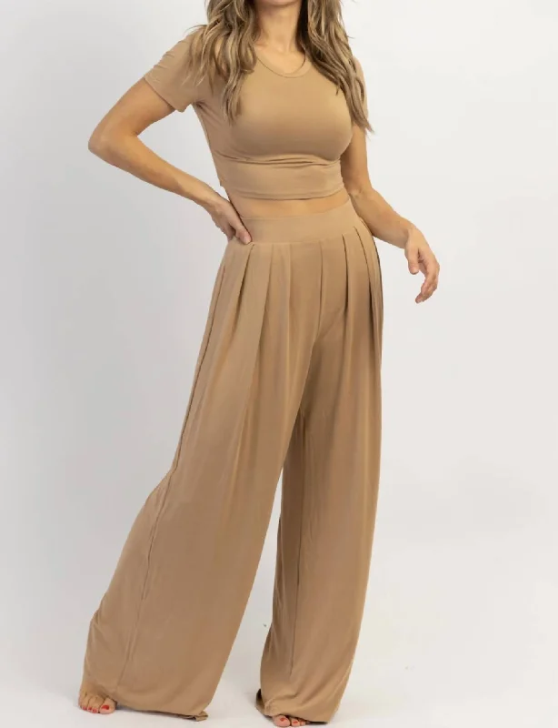  Women's High-Fashion GarmentsButter Soft Palazzo Pants Top Set In Toffee Women's High-Fashion Garments