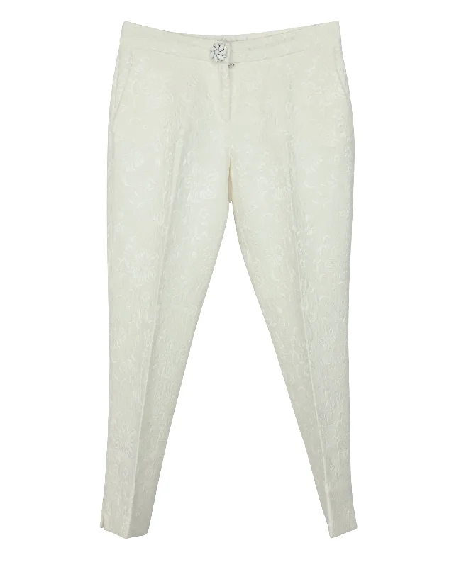  Designer Women's Fashion OnlineDolce & Gabbana Floral Jacquard Trousers in Ivory Cotton Designer Women's Fashion Online