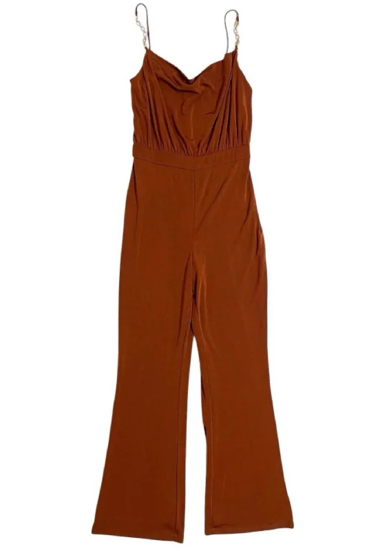  Clothing StoreWomen's Emmett Cowl Neck Jumpsuit With Jewel Straps In Burnt Orange Clothing Store